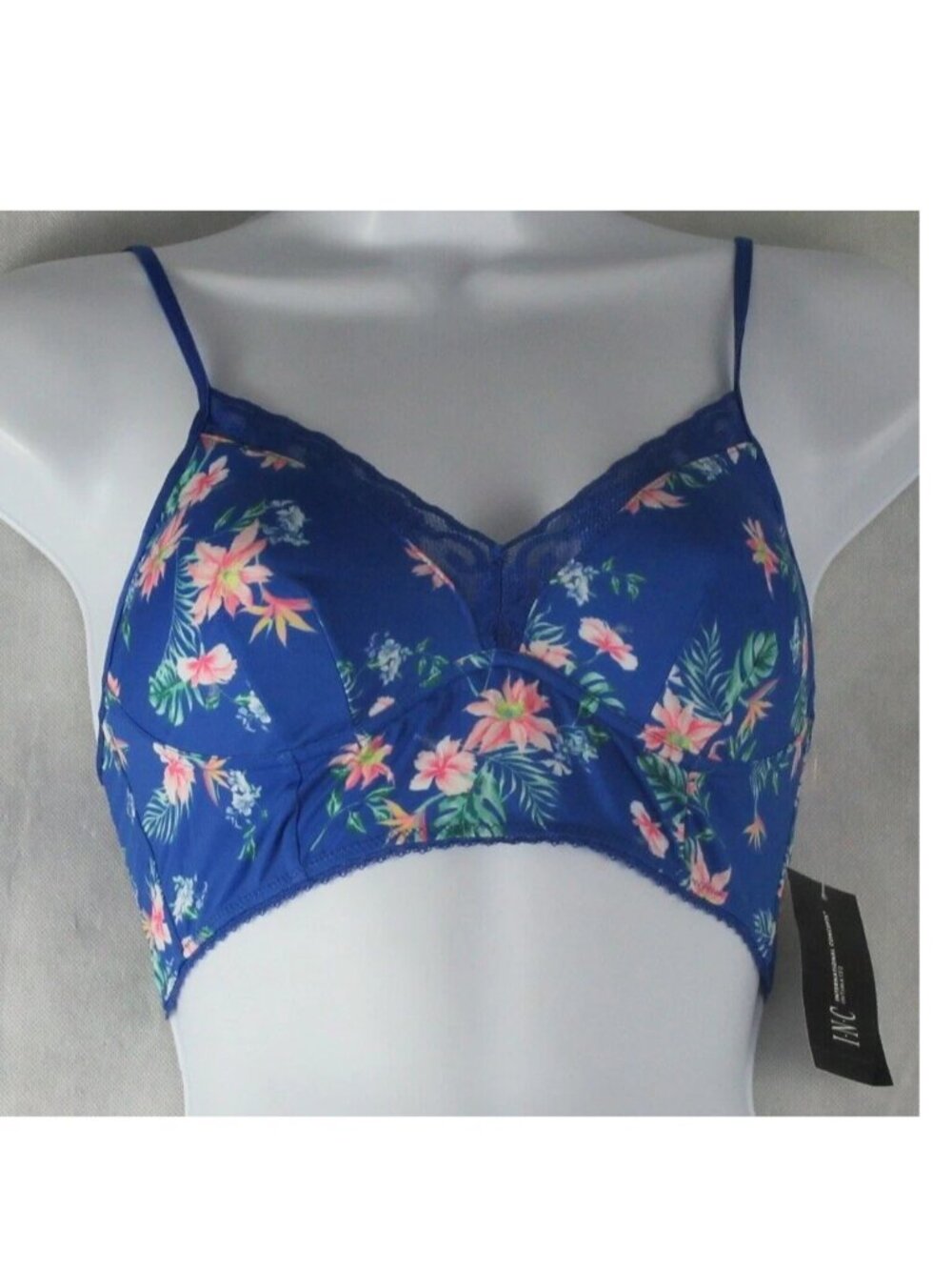 INC International Concepts Women's Lace-Trim Bralette, Blue Tropical, Medium
